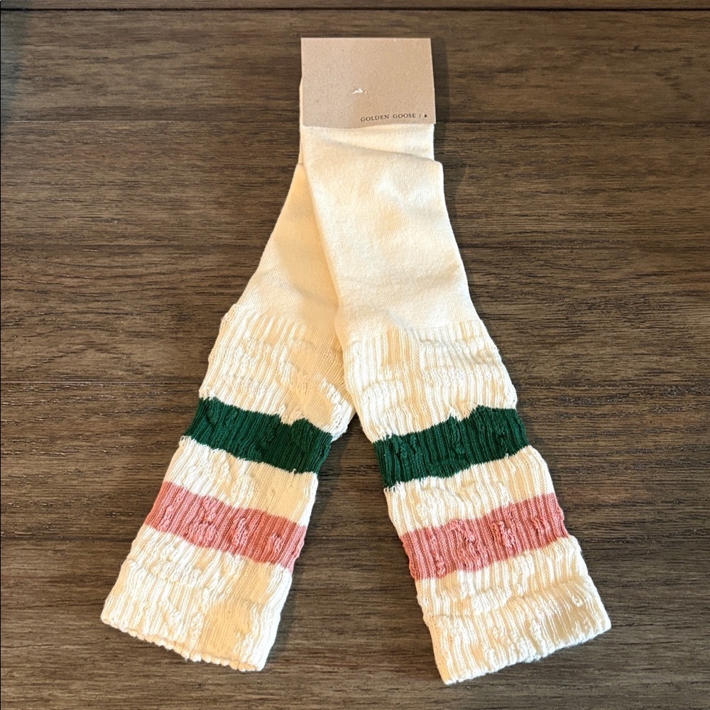 NWT [Golden Goose] Luxury Distressed Striped Cotton Mid Length Socks, Sz S or M